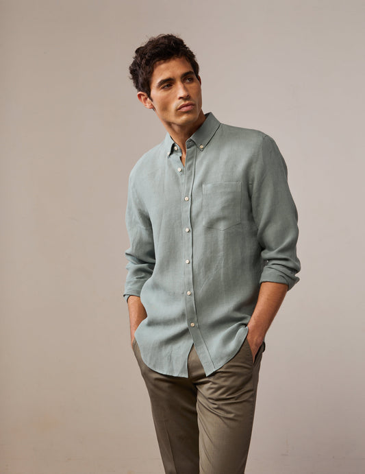 Gabriel shirt in sage linen - Linen - American Collar