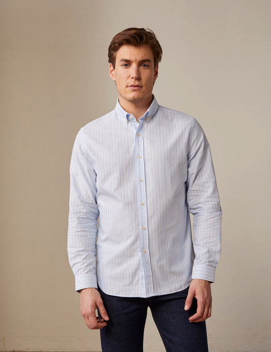 Striped light blue Gaspard shirt - Oxford - American Collar