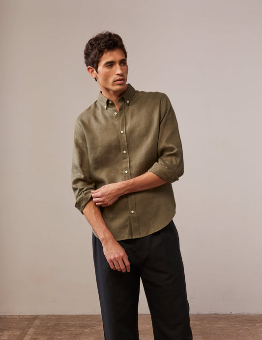 Khaki Gaspard shirt - Linen - American Collar