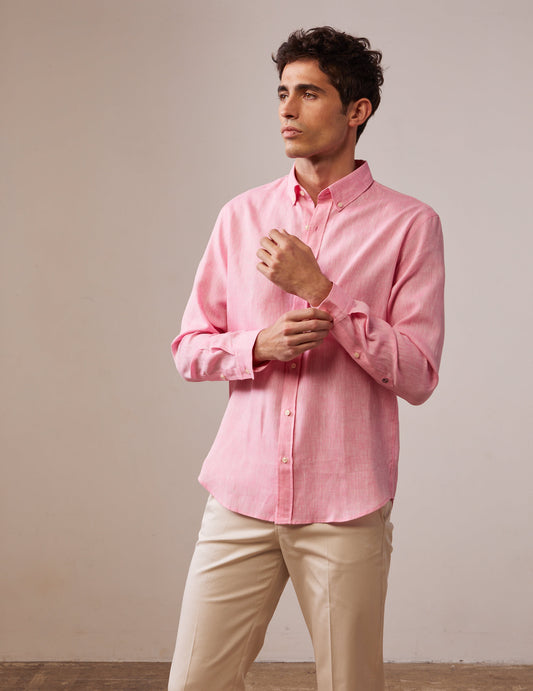 Pink Gaspard shirt - Linen - American Collar