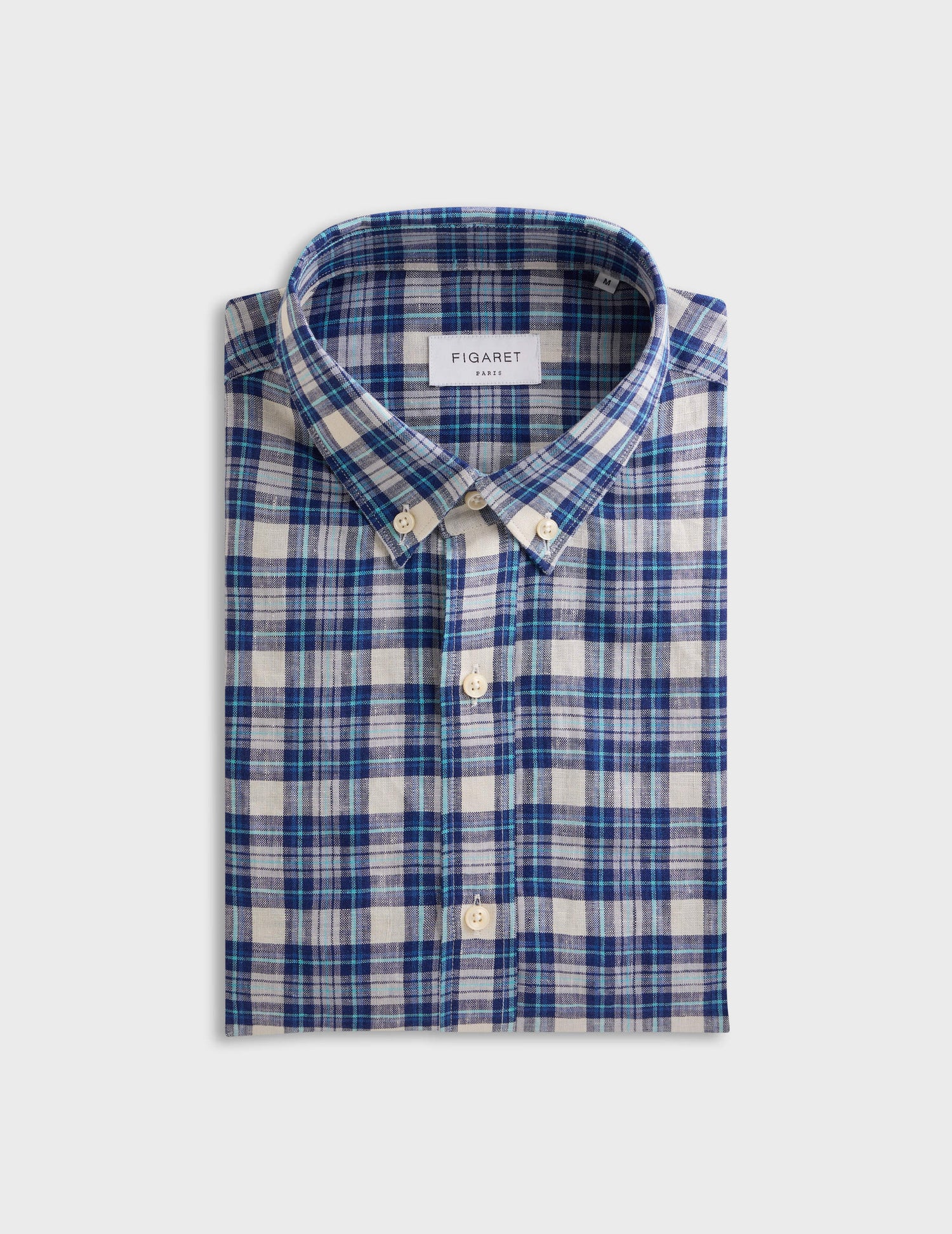 Chemise Gaspard à carreaux en lin bleu marine - Lin - Col Américain