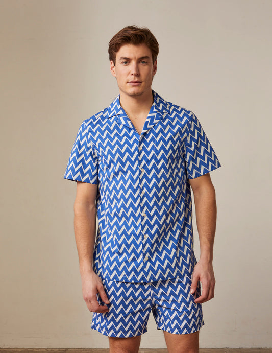 Blend Chemise imprimée à manches courtes en viscose bleu pour homme – Victor Victoria