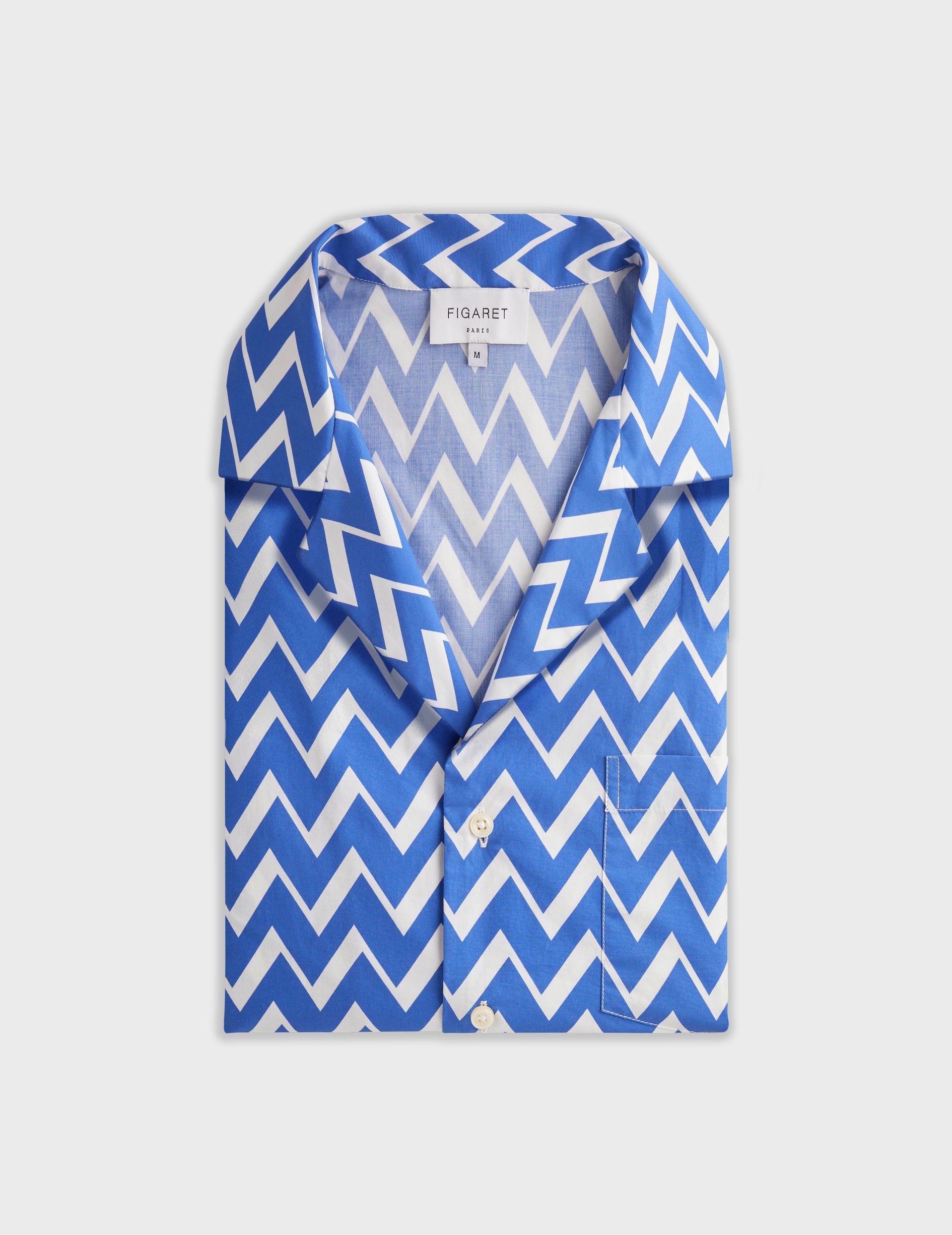 Short sleeve printed blue Hilann shirt - Poplin - Pyjamas Collar
