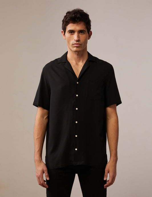 Short sleeve black Hilann shirt - Viscose - Pyjamas Collar