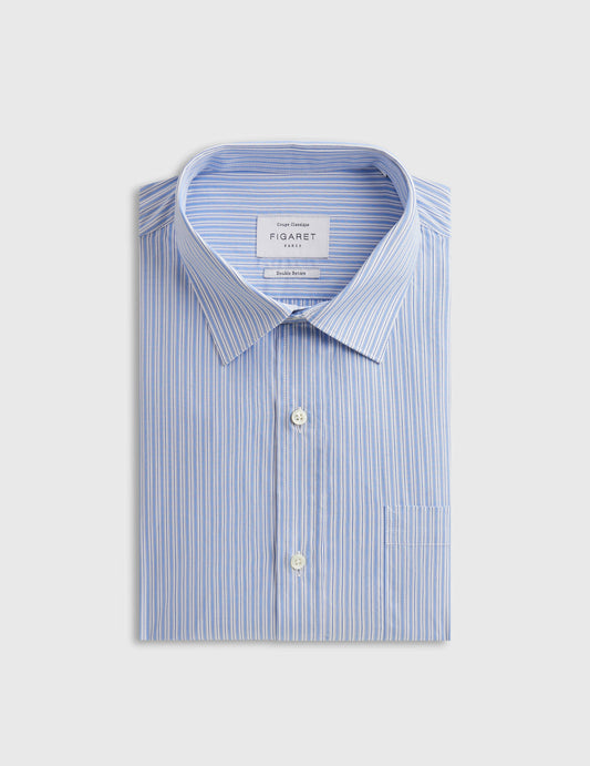 Classic striped blue shirt - Poplin - Italian Collar