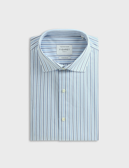 Blue striped semi-fitted shirt - Poplin - Italian Collar