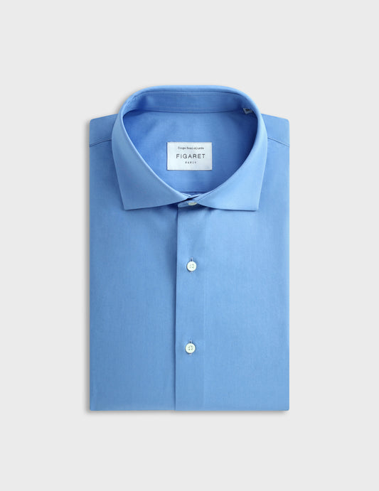 Chemise semi-ajustée bleue - Popeline - Col Italien
