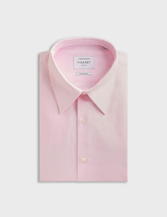 Chemise semi-ajustée rose clair - Chevron - Col Majestueux - Poignets Mousquetaires