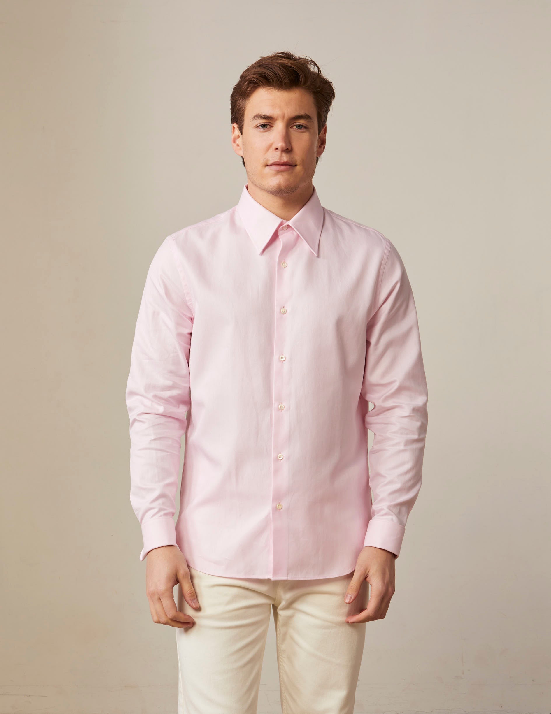 Light pink semi-fitted shirt - Chevron - Majestic Collar - French Cuffs
