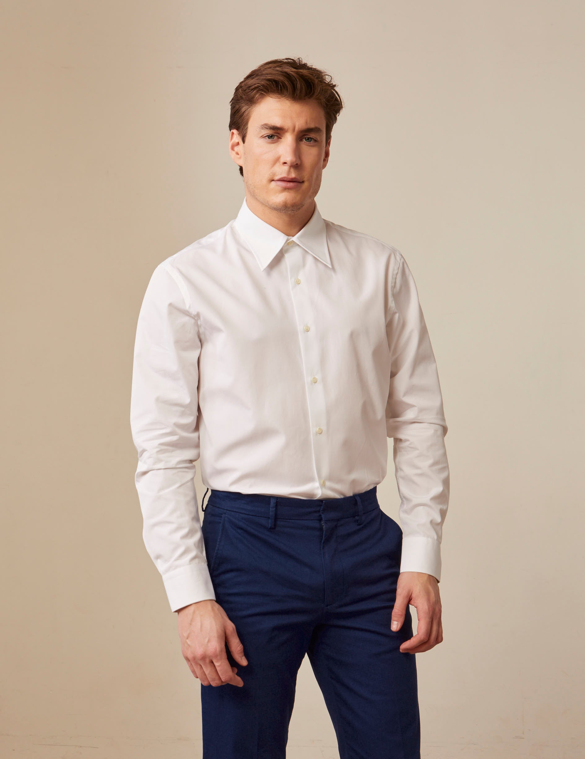 White semi-fitted shirt - Poplin - Majestic Collar