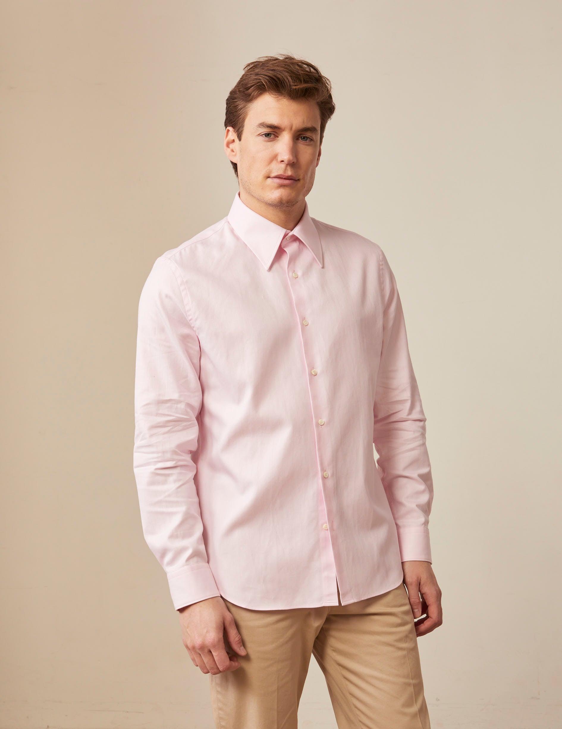 Light pink semi-fitted shirt - Chevron - Majestic Collar