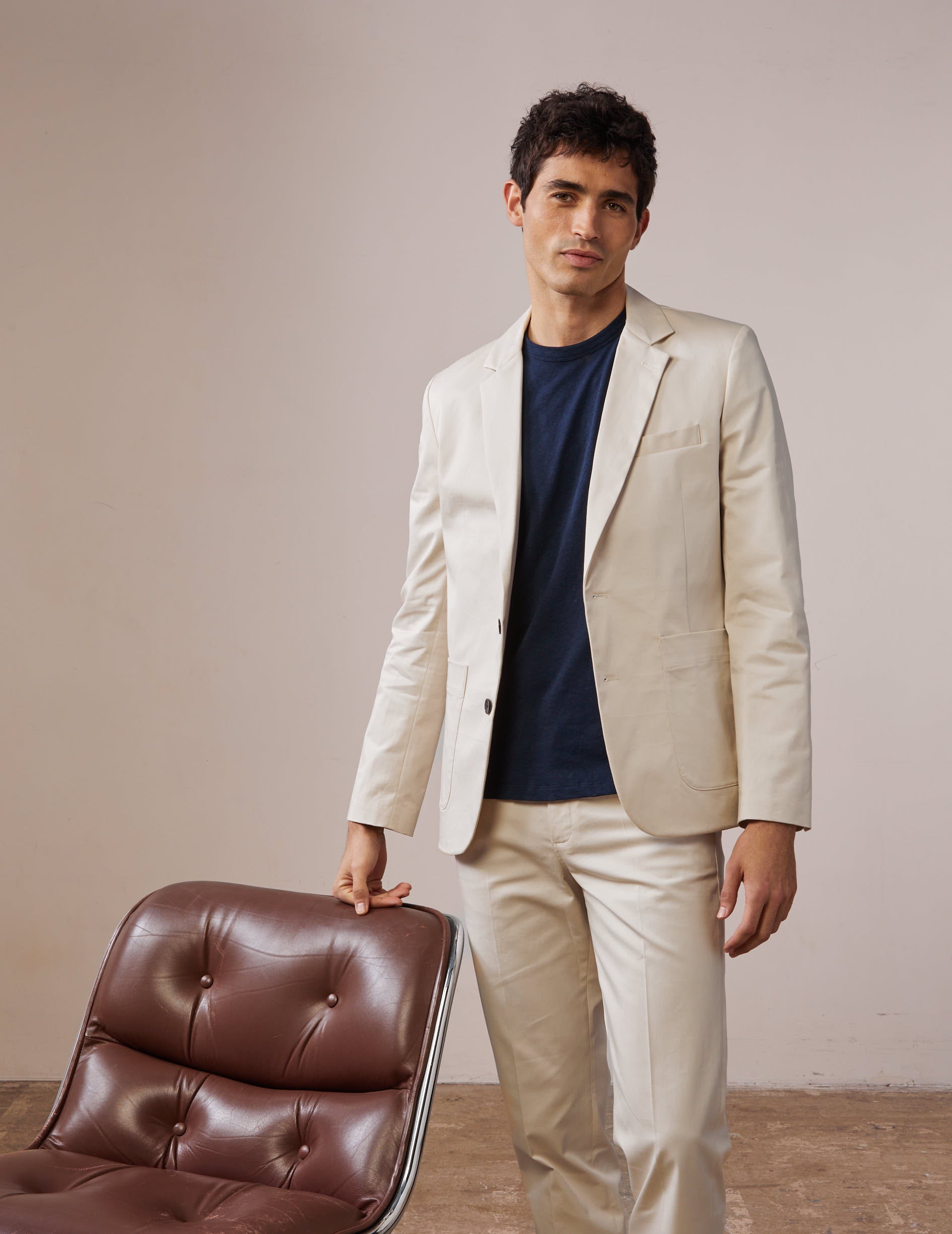 Blazer Hilton en twill de coton beige clair