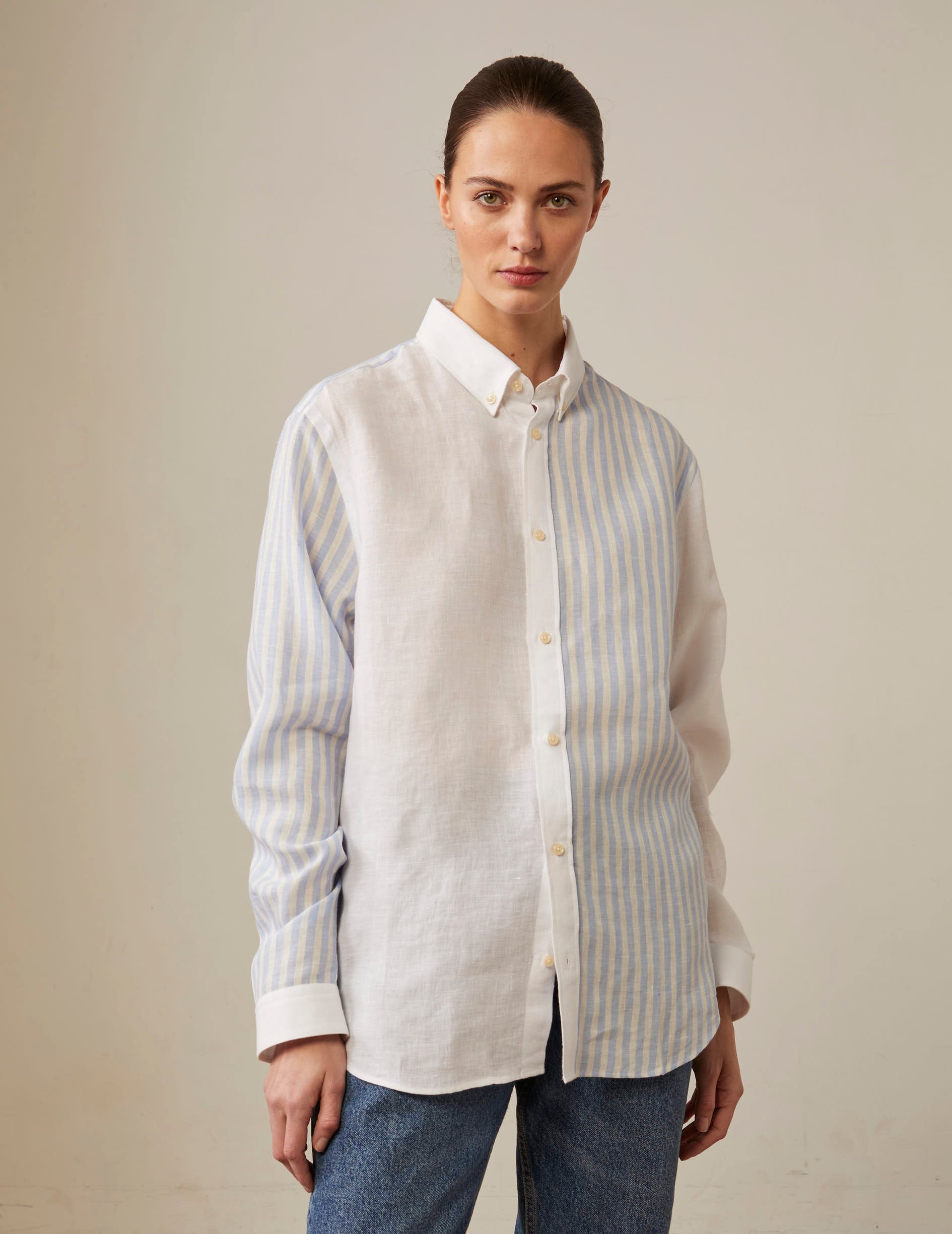 Harry blue and white striped linen fun shirt - Linen - American Collar