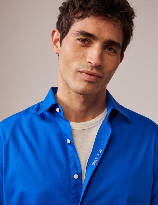 Chemise mixte "Je t'aime" bleue brodée blanc