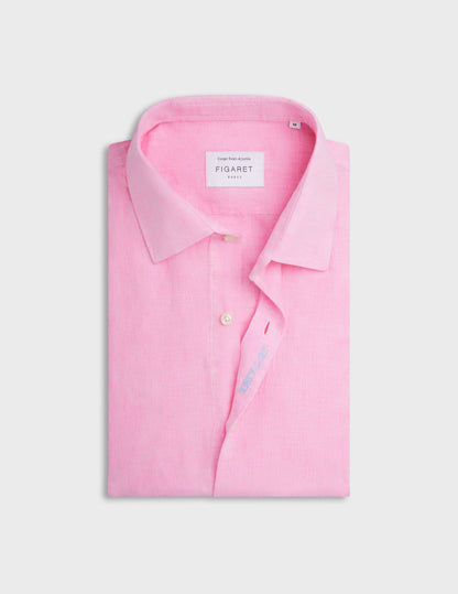 Chemise mixte "Je t'aime" en lin rose
