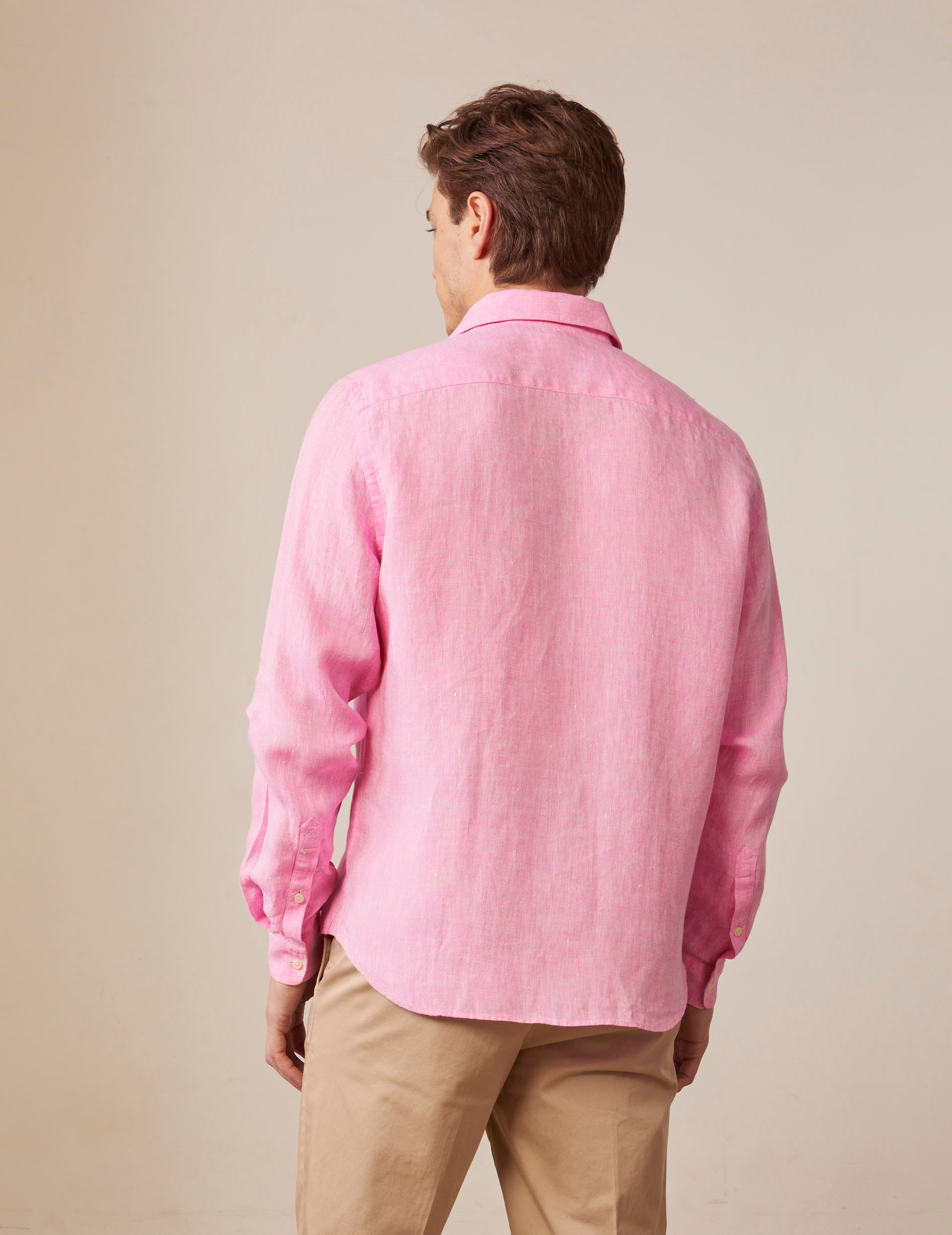 Pink unisex "je t'aime" shirt with blue embroidery - Linen - Figaret Collar