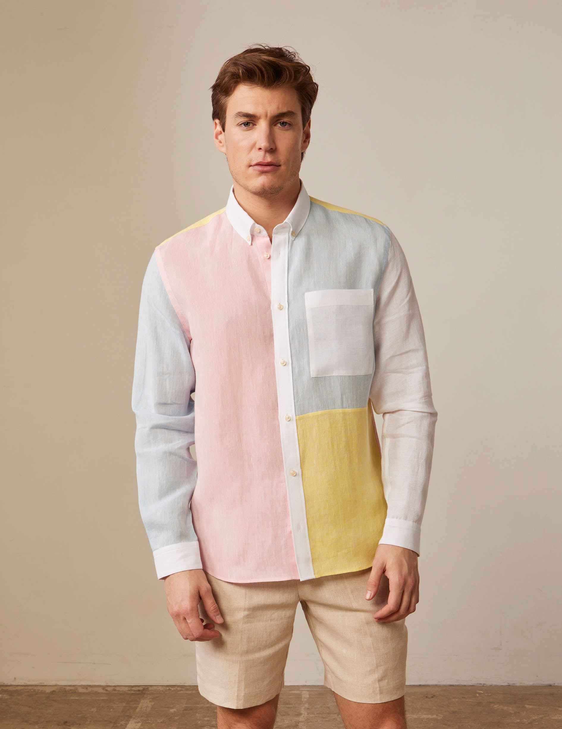 Multicolor William fun shirt - Linen - American Collar