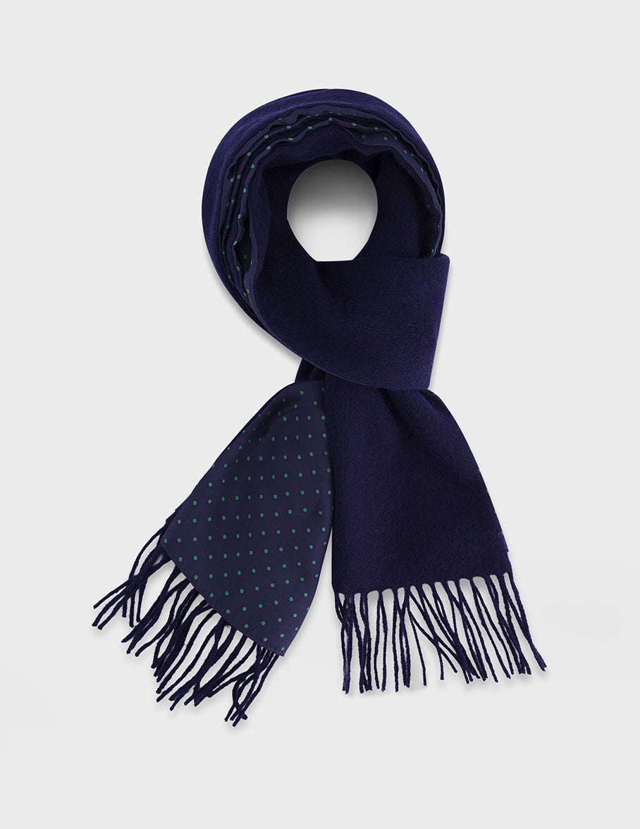 Echarpe en laine et soie à pois marine et vert