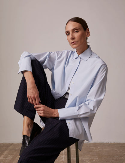 Blue Hidden button placket Irene shirt - Poplin - Shirt Collar