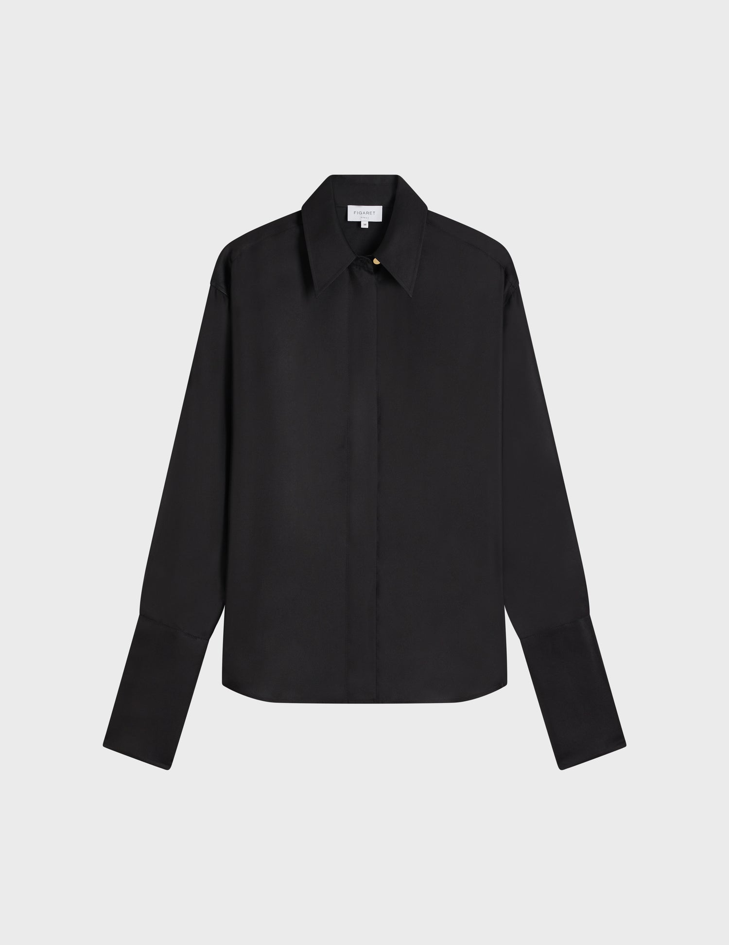 Black hidden button placket Irisa shirt - Silk - Long Collar - Musketeers Cuffs#2