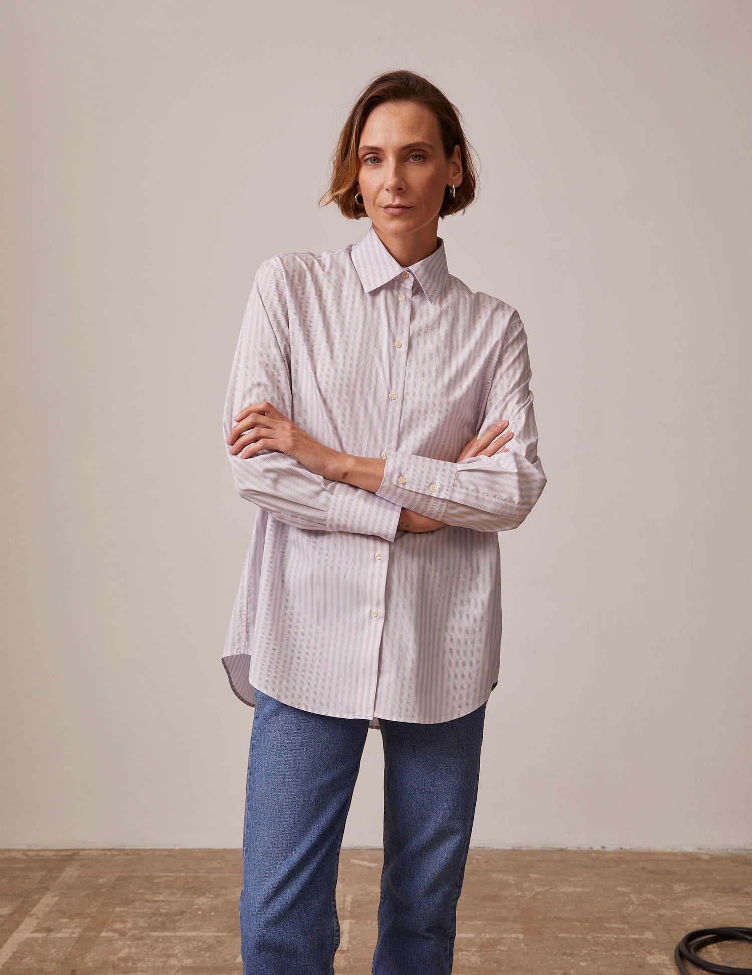 Chemise oversize Mathilde rayée rose - Popeline - Col Chemise#3
