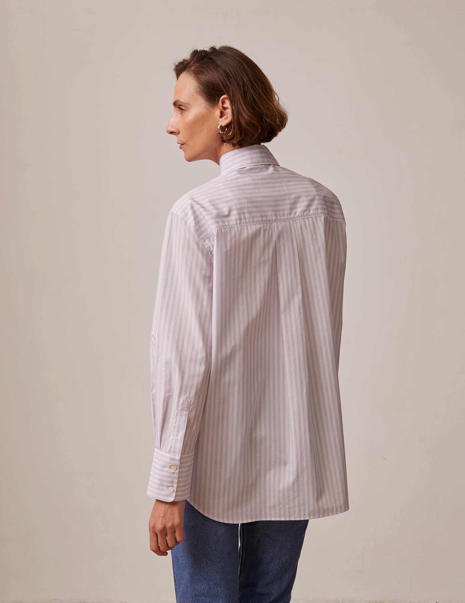 Chemise oversize Mathilde rayée rose - Popeline - Col Chemise#4