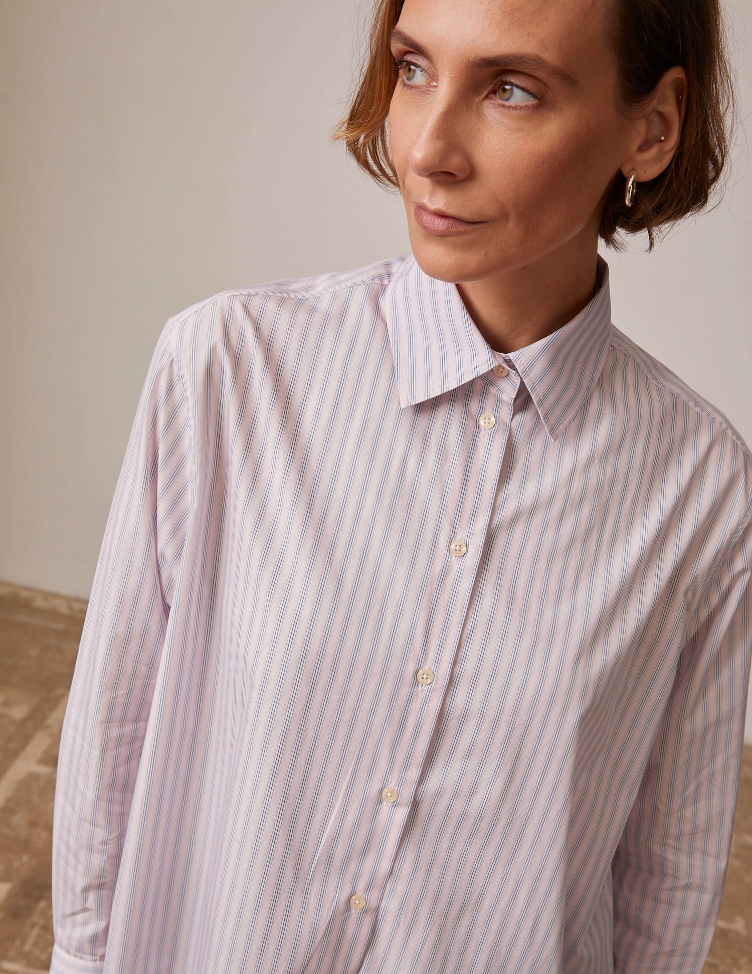 Chemise oversize Mathilde rayée rose - Popeline - Col Chemise#2