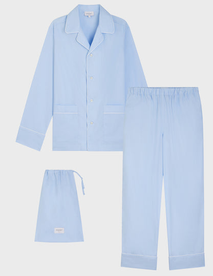 Pyjama Louise en fil-à-fil bleu brodé "Je t'aime"