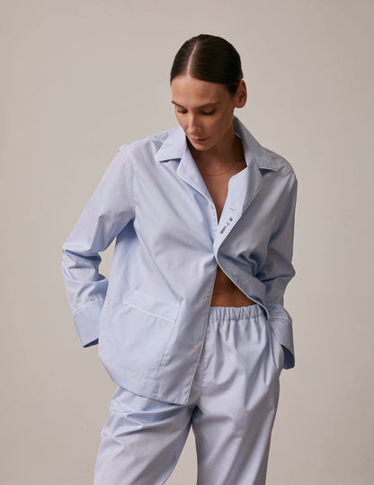 Pyjama Louise en fil-à-fil bleu brodé "Je t'aime"