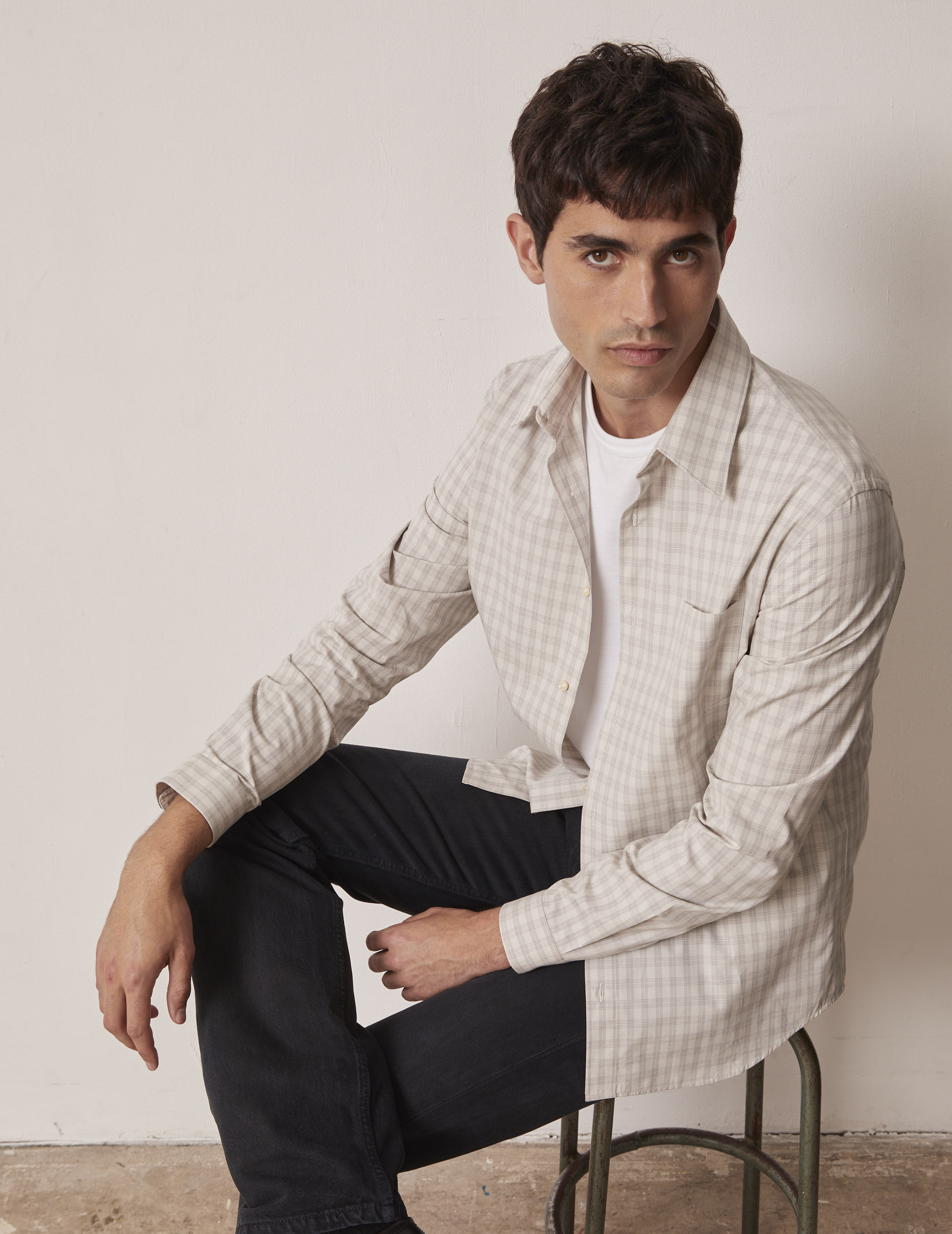 Ecru checked Arnold shirt - Poplin - Prodigious Collar