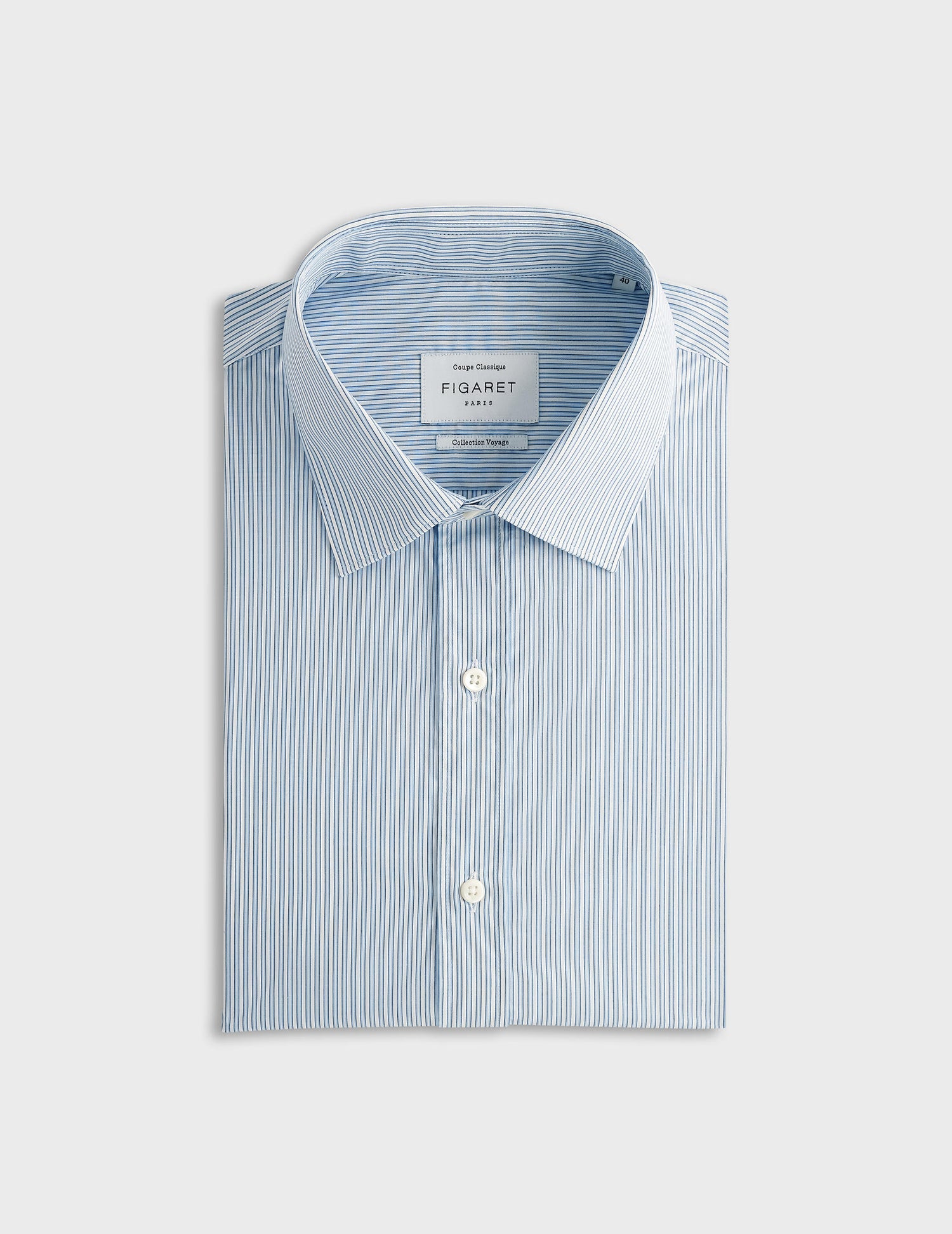 Chemise classique Voyage rayée bleue - Popeline - Col Figaret - Repassage facile