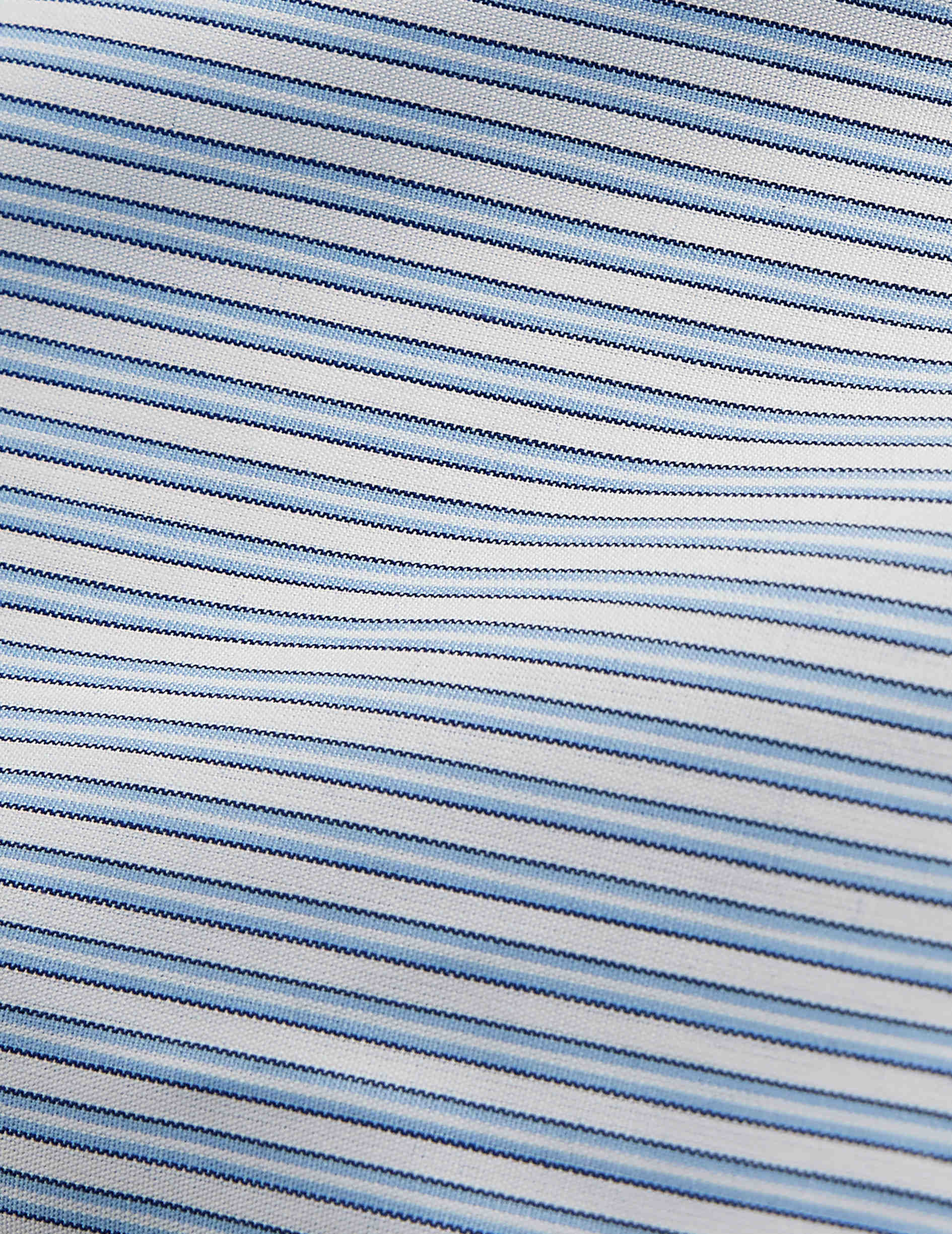 Chemise semi-ajustée Voyage rayée bleue - Popeline - Col Figaret - Repassage facile