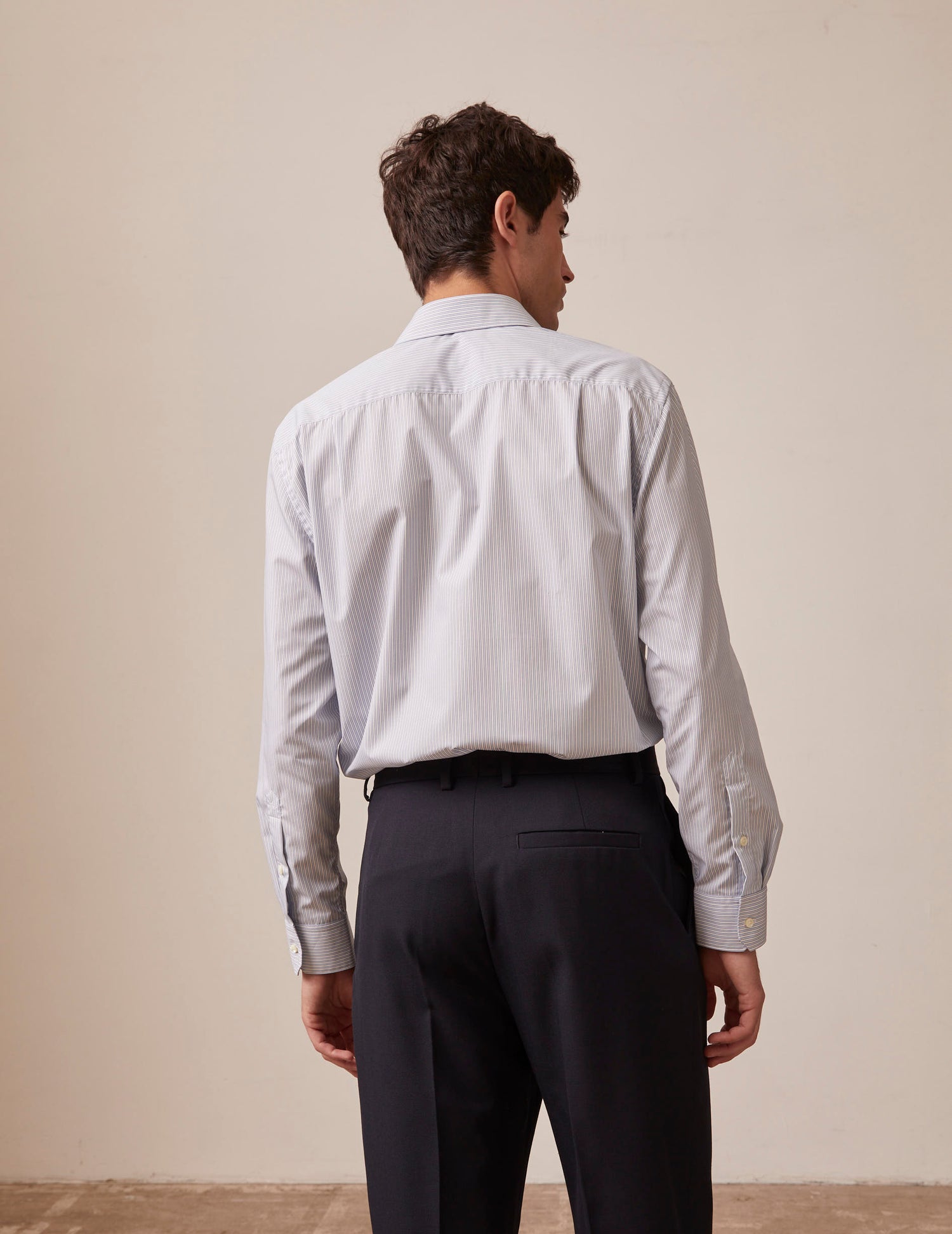 Chemise classique Voyage rayée bleue - Popeline - Col Figaret - Repassage facile#4