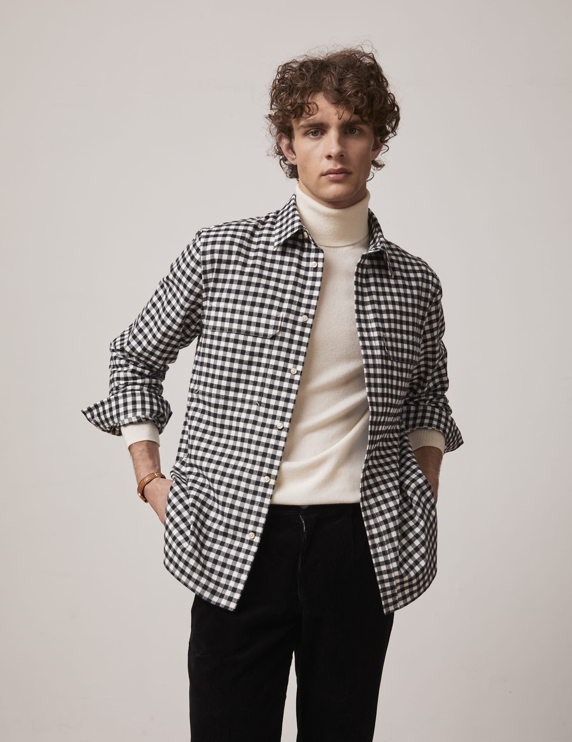 Chemise Florian à carreaux noirs - Flanelle - Col Français