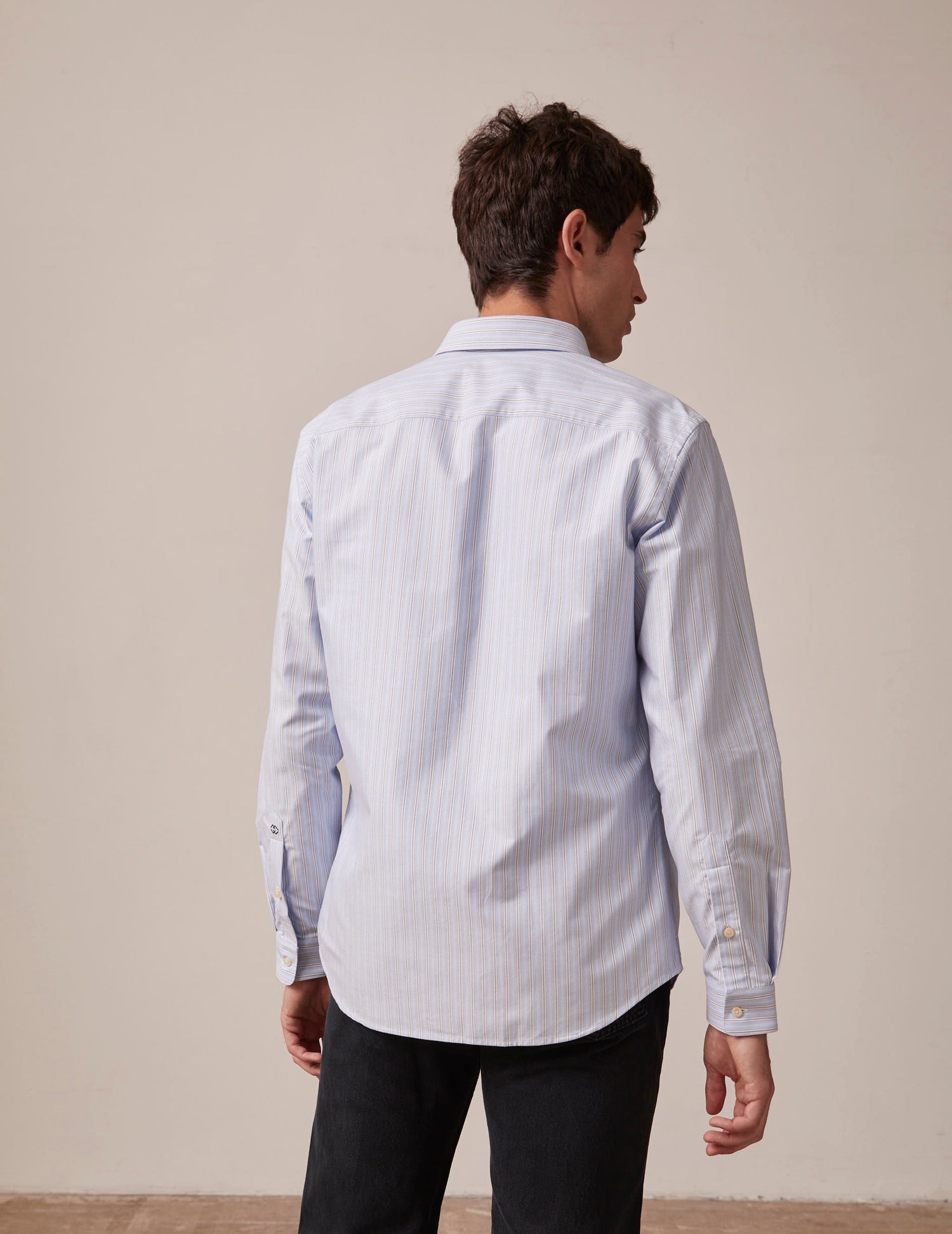 Chemise Gabriel rayée bleue - Oxford gratté - Col Américain#3