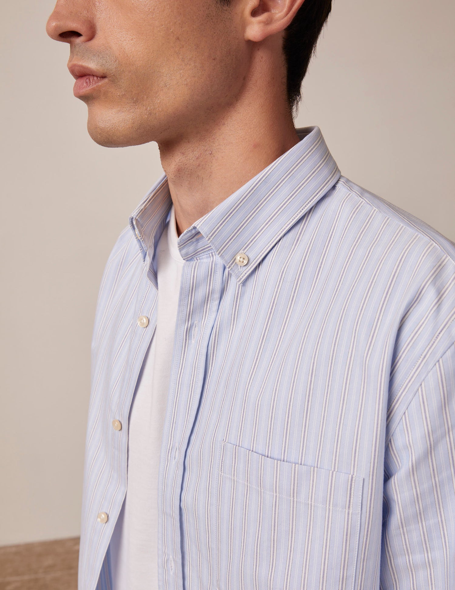 Chemise Gabriel rayée bleue - Oxford gratté - Col Américain#4