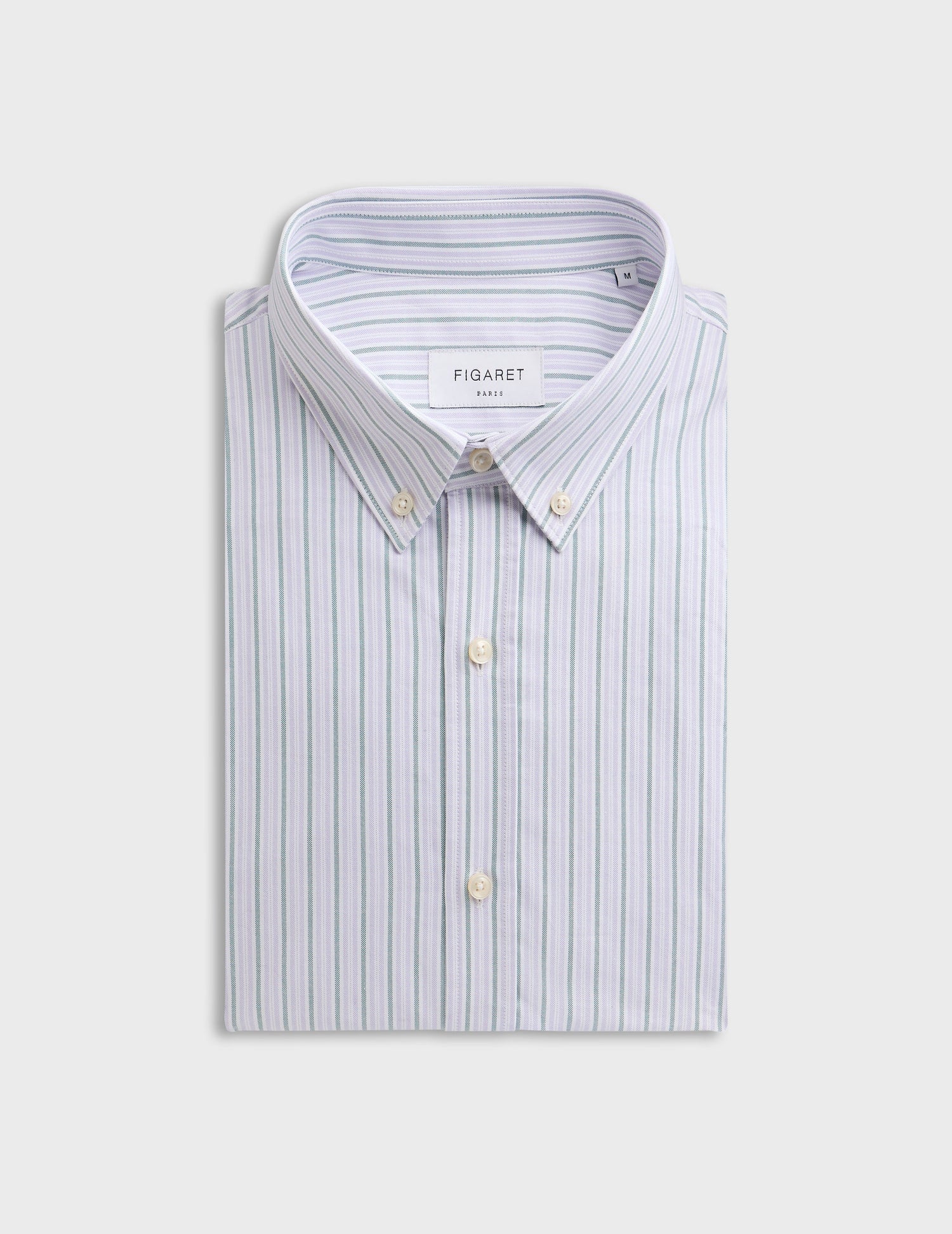 Chemise Gaspard rayée vert et violet - Oxford - Col Américain