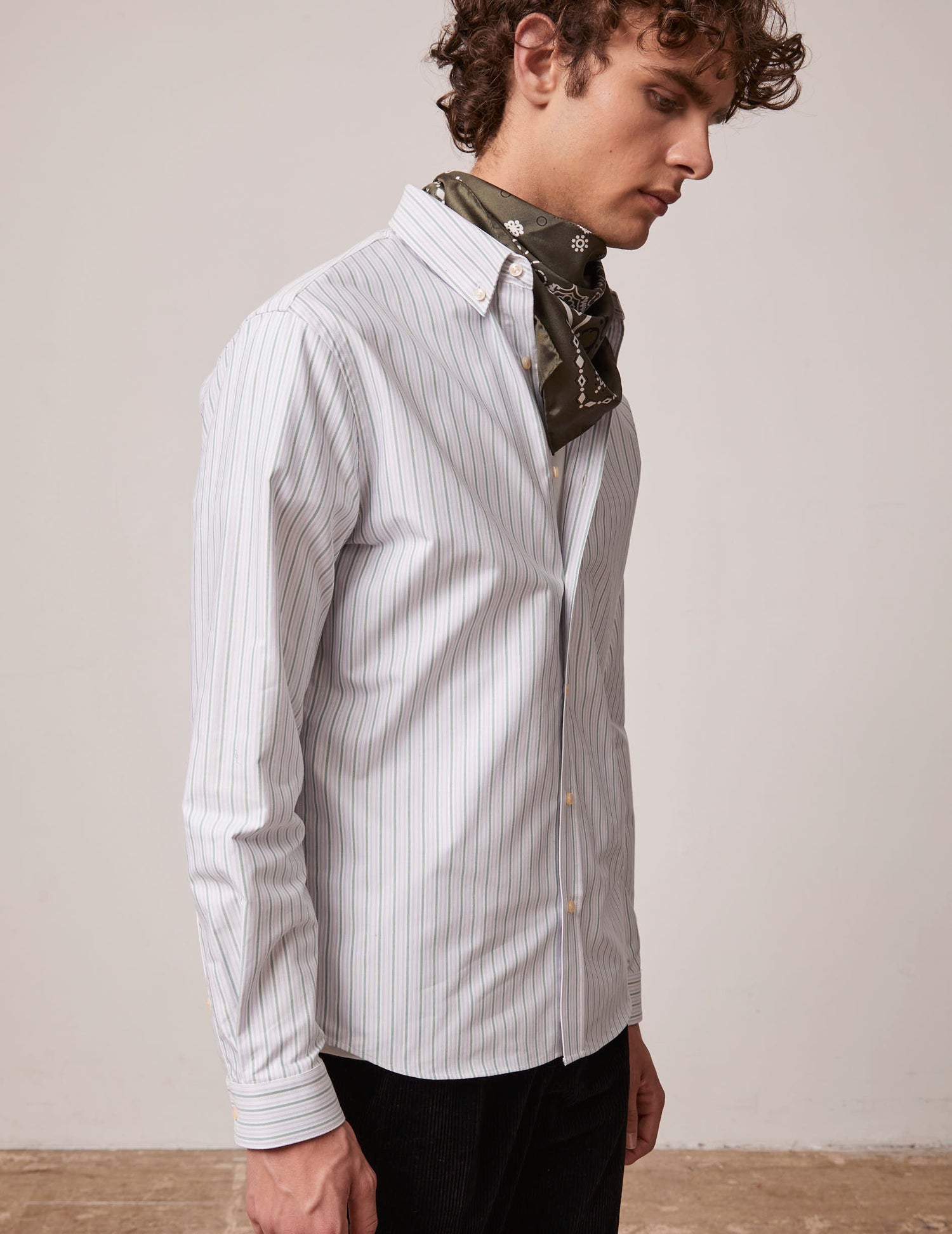 Chemise Gaspard rayée vert et violet - Oxford - Col Américain#2