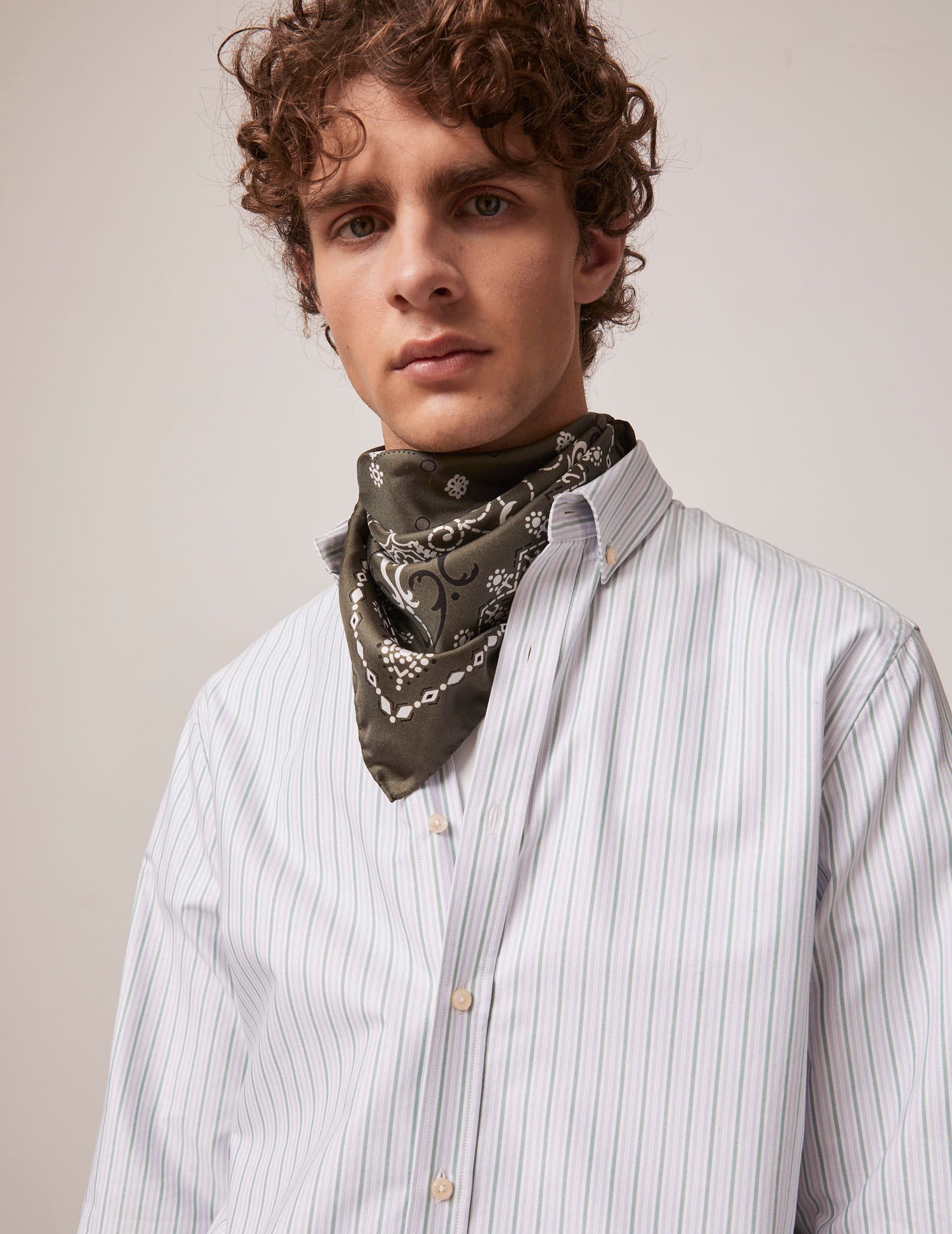 Chemise Gaspard rayée vert et violet - Oxford - Col Américain#4
