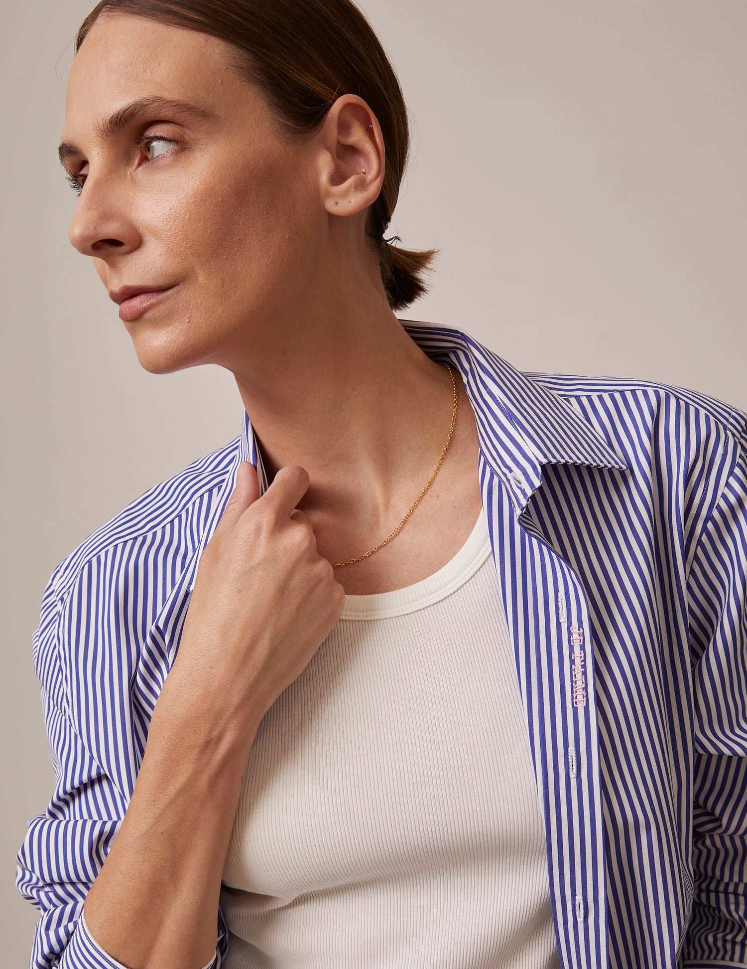 Chemise mixte "Je t'aime" rayée bleu marine - Popeline - Col Figaret#2