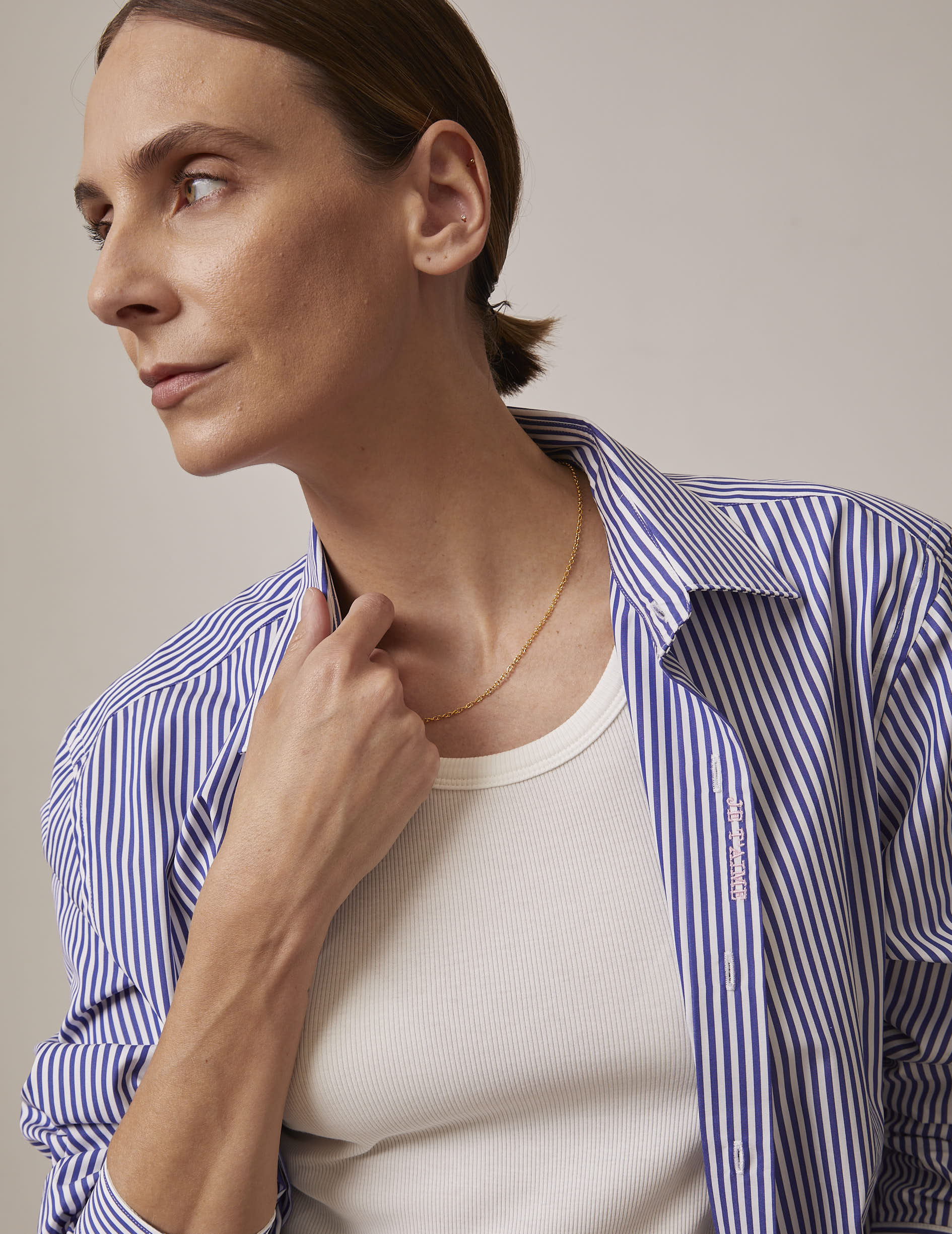 Chemise mixte "Je t'aime" rayée bleu marine - Popeline - Col Figaret