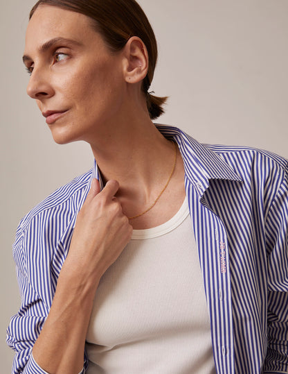 Chemise mixte "Je t'aime" rayée bleu marine