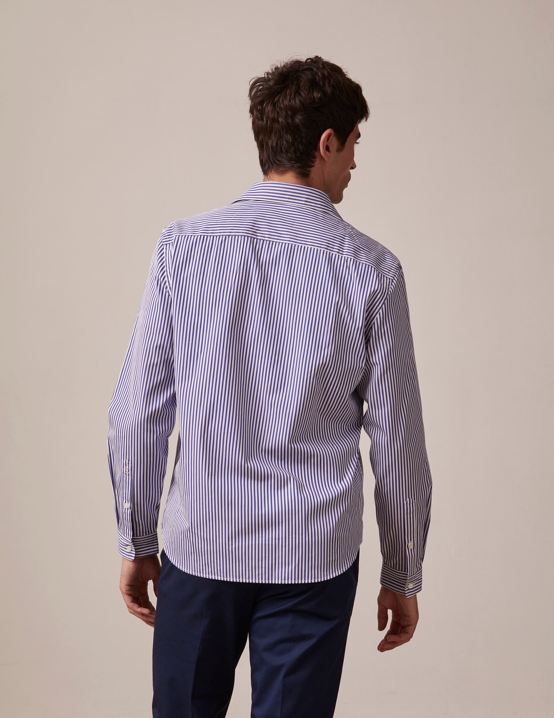 Chemise mixte "Je t'aime" rayée bleu marine - Popeline - Col Figaret