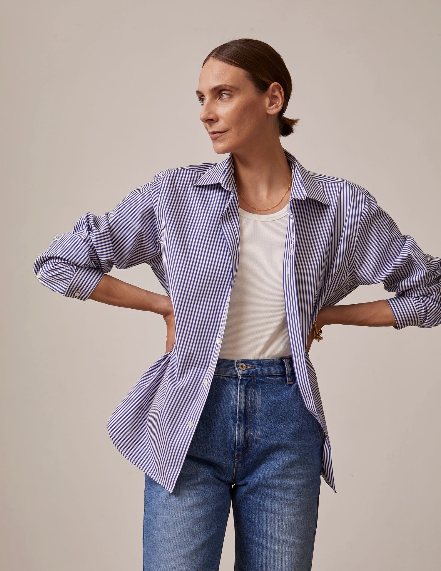 Chemise mixte "Je t'aime" rayée bleu marine - Popeline - Col Figaret#3