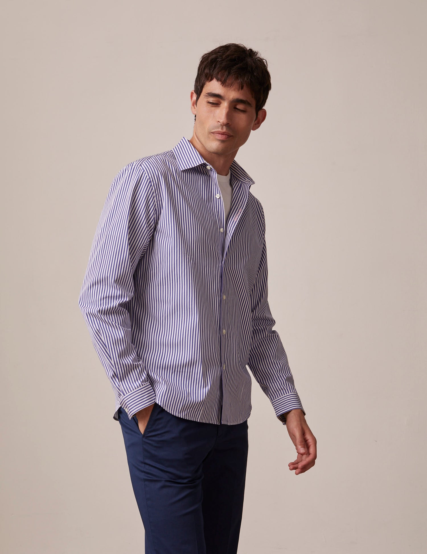 Chemise mixte "Je t'aime" rayée bleu marine - Popeline - Col Figaret#6