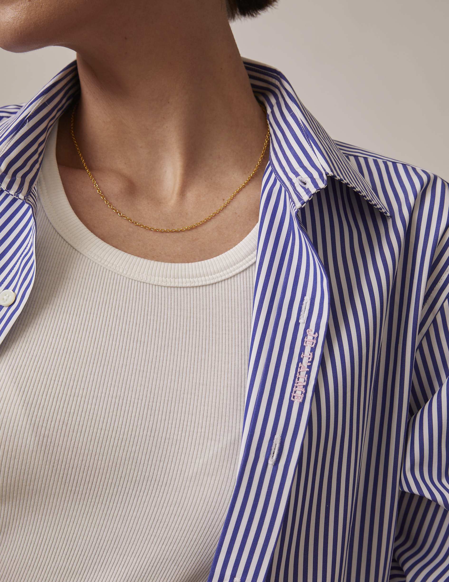 Chemise mixte "Je t'aime" rayée bleu marine - Popeline - Col Figaret