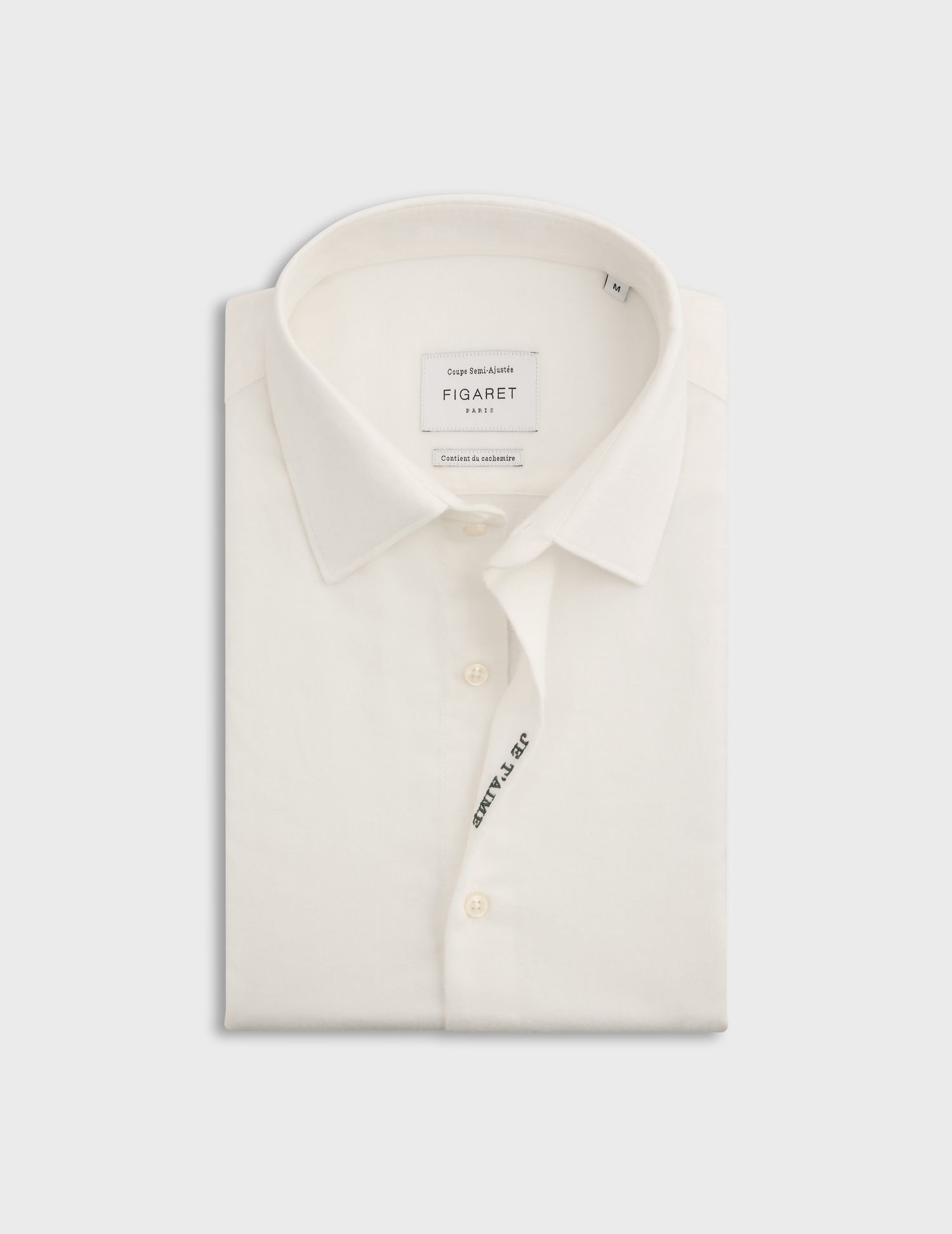 Chemise mixte "Je t'aime" en coton cachemire blanche - Flanelle - Col Figaret#9