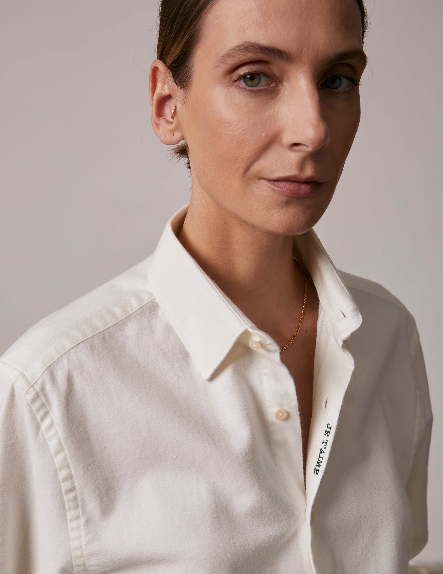 Chemise mixte "Je t'aime" en coton cachemire blanche - Flanelle - Col Figaret#2