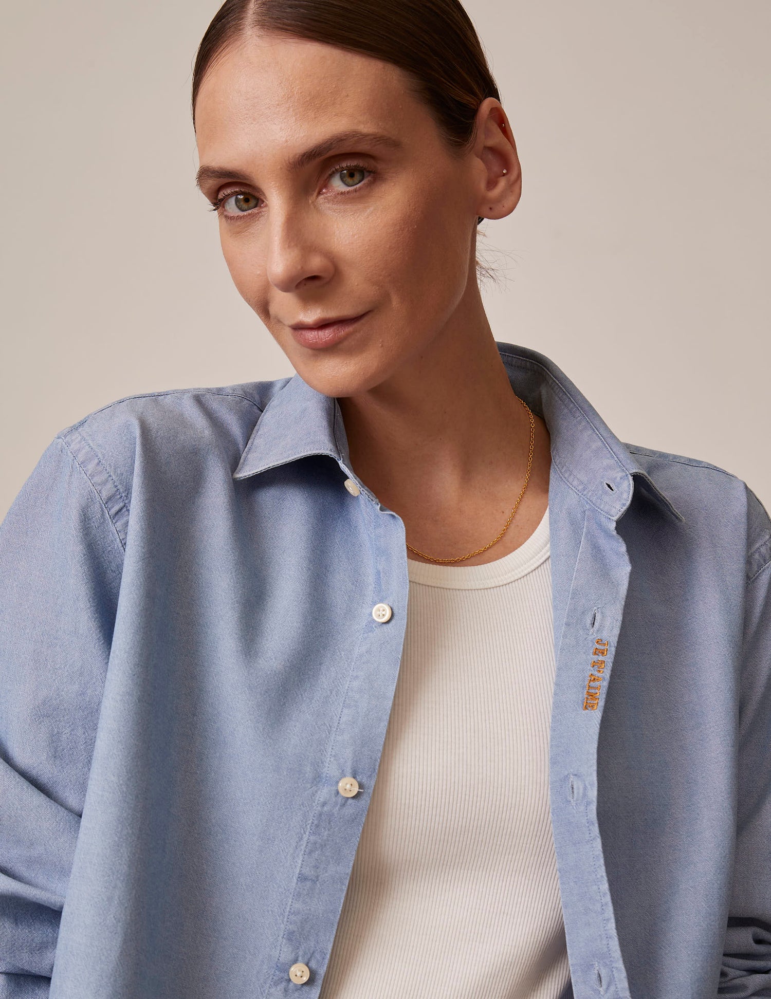 Chemise mixte "Je t'aime" bleu - Chambray - Col Figaret#2