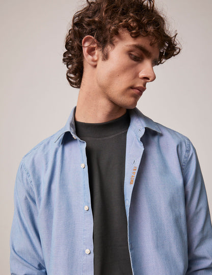 blue "Je t'aime” unisex shirt with camel embroidery